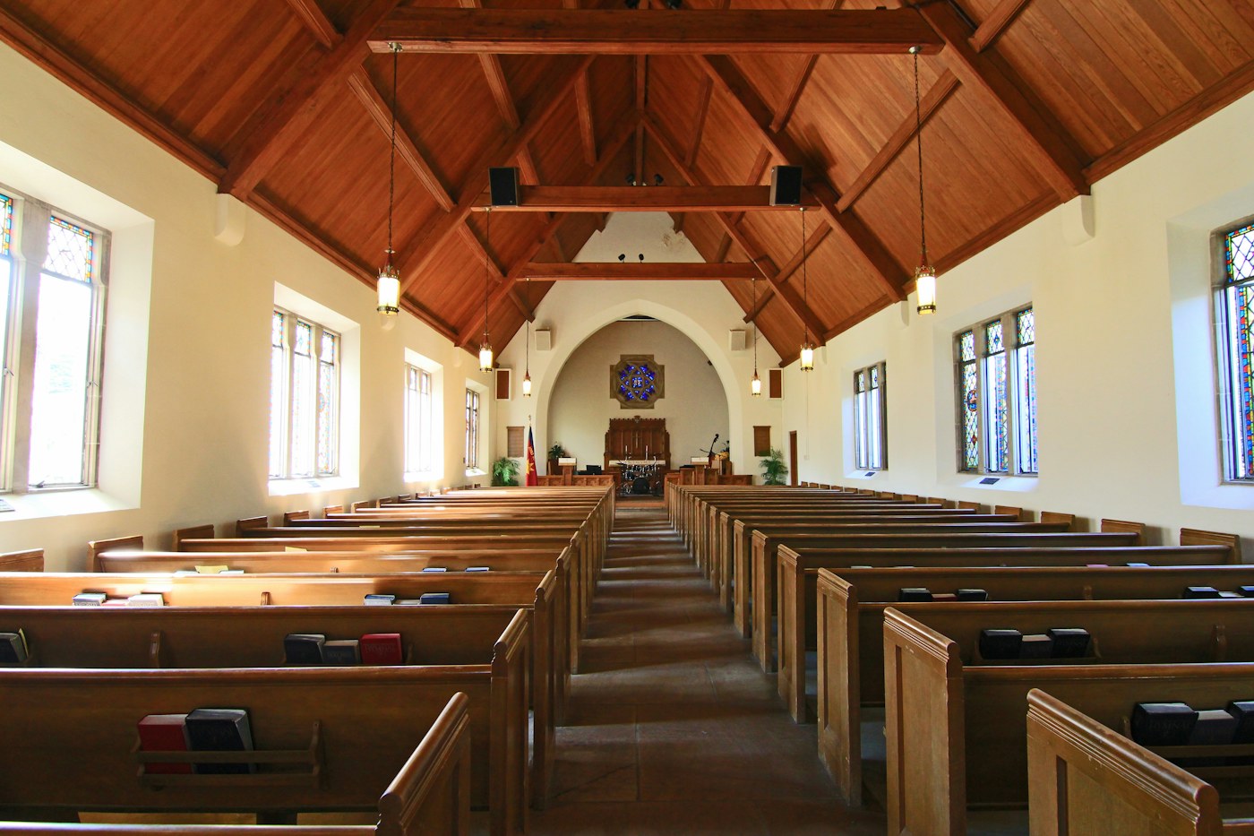 Soft natural light falling inside a church sanctuary